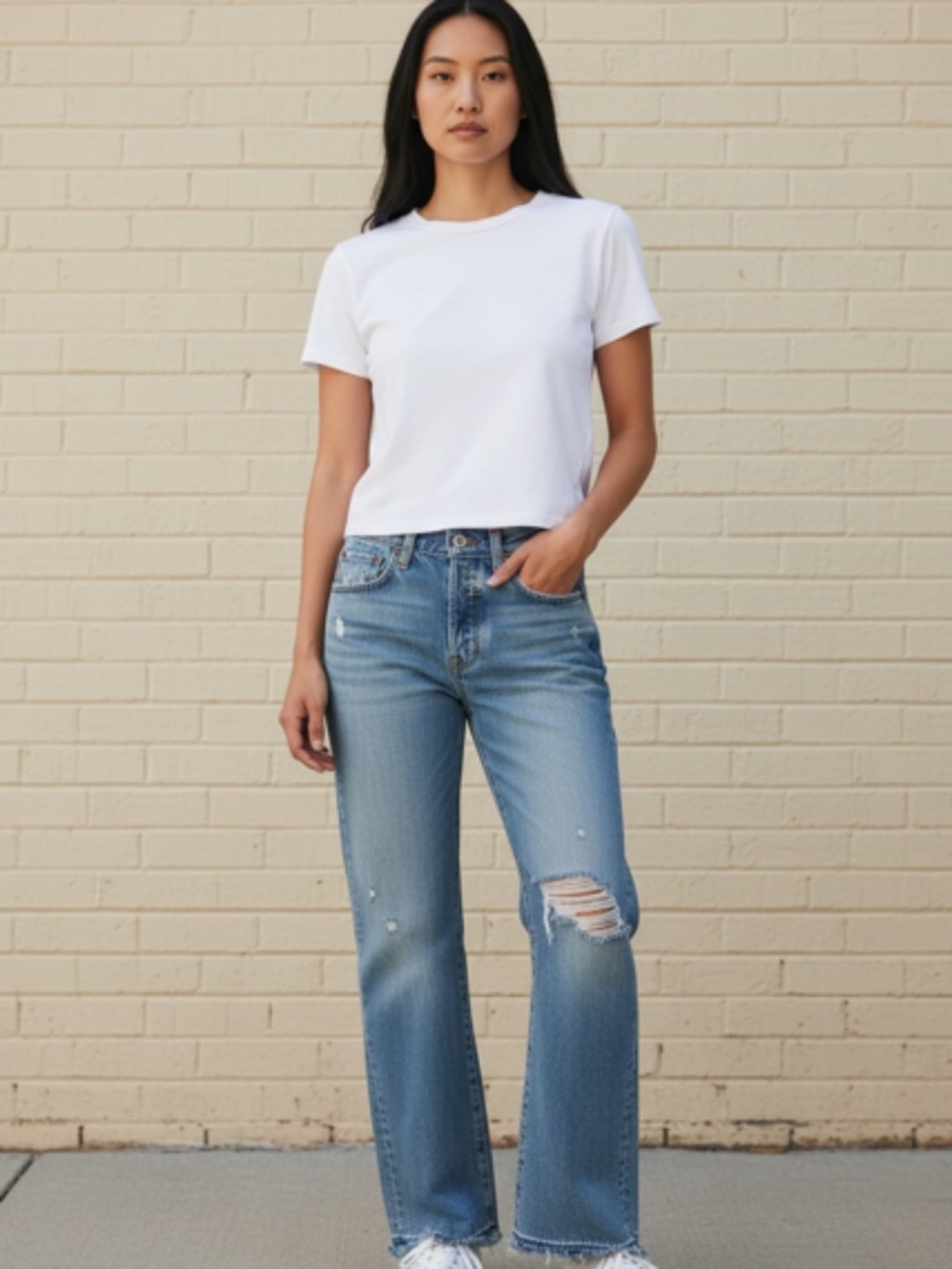AG Jeans Kinsley High Rise Crop 27R Distressed Straight Leg Denim